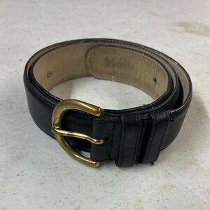 Coach Black Genuine Leather Mens Belt Brass-Tone Buckle Gold Quiet Luxury Size M